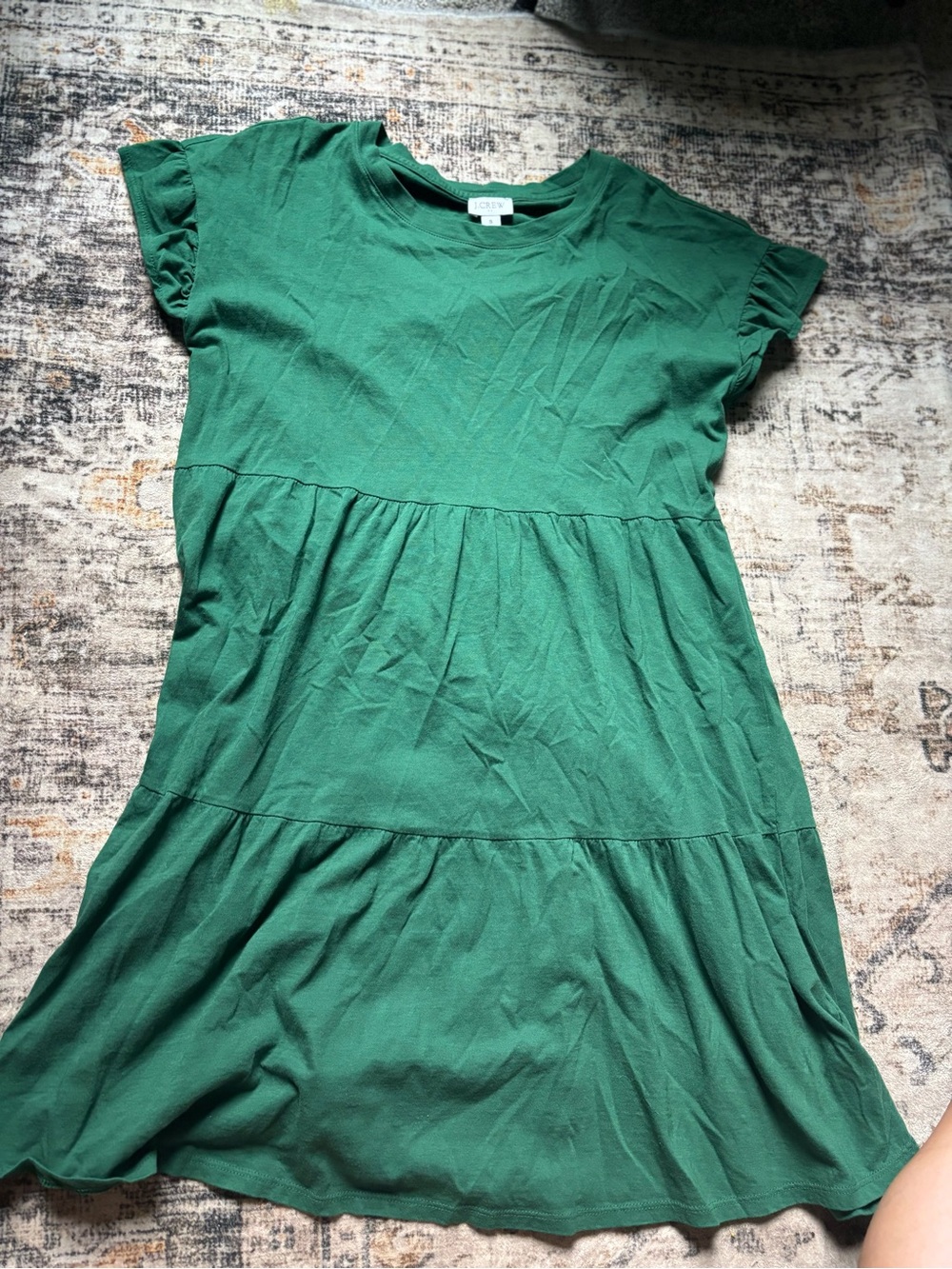 J. Crew Green Tiered Short-Sleeve Mini Dress